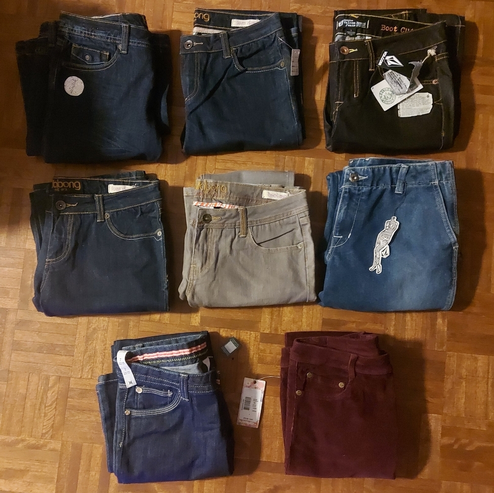 All for $120 Lot of 8 BRAND NEW Womens High End Denim Jeans SIZE 7 Pants Volcom